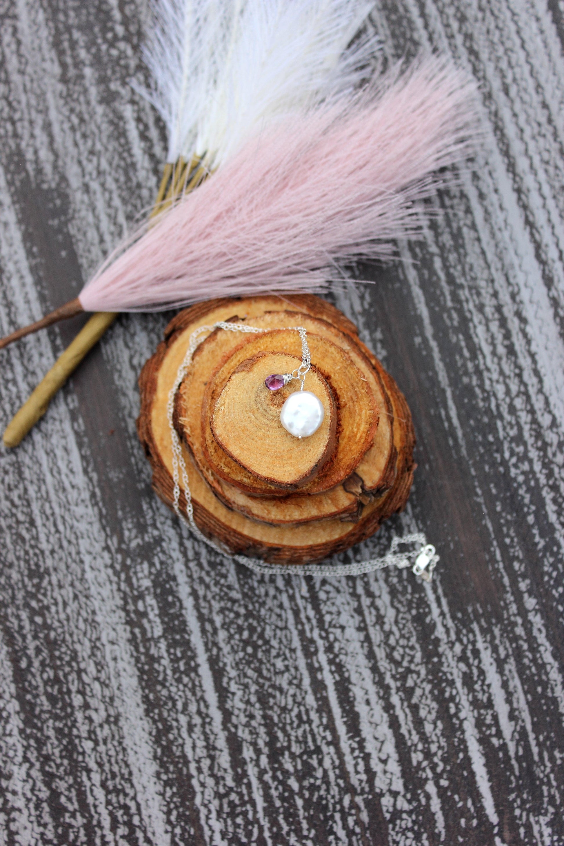 Coin pearl and amethyst briolette