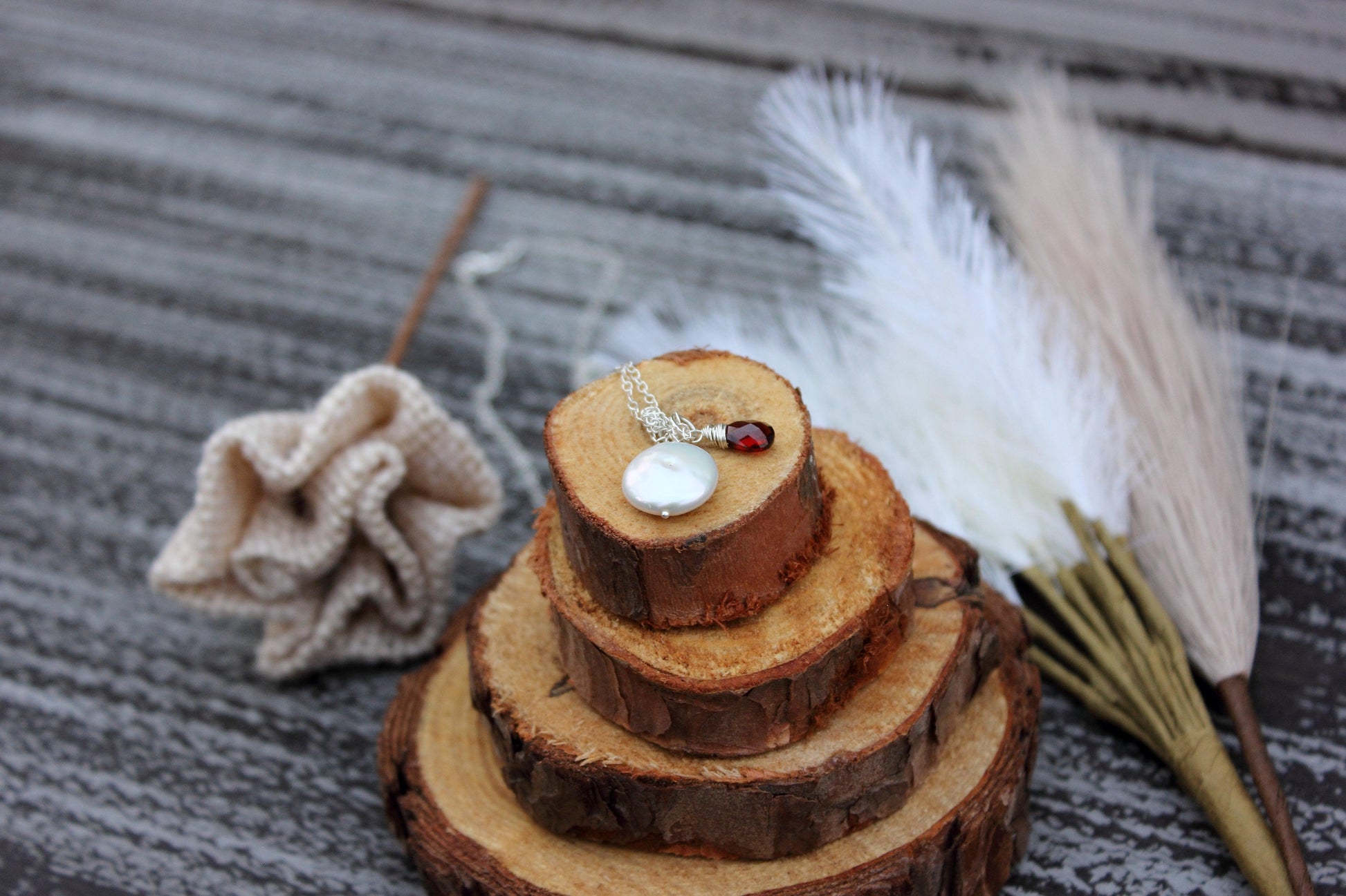 Coin pearl and garnet briolette necklace