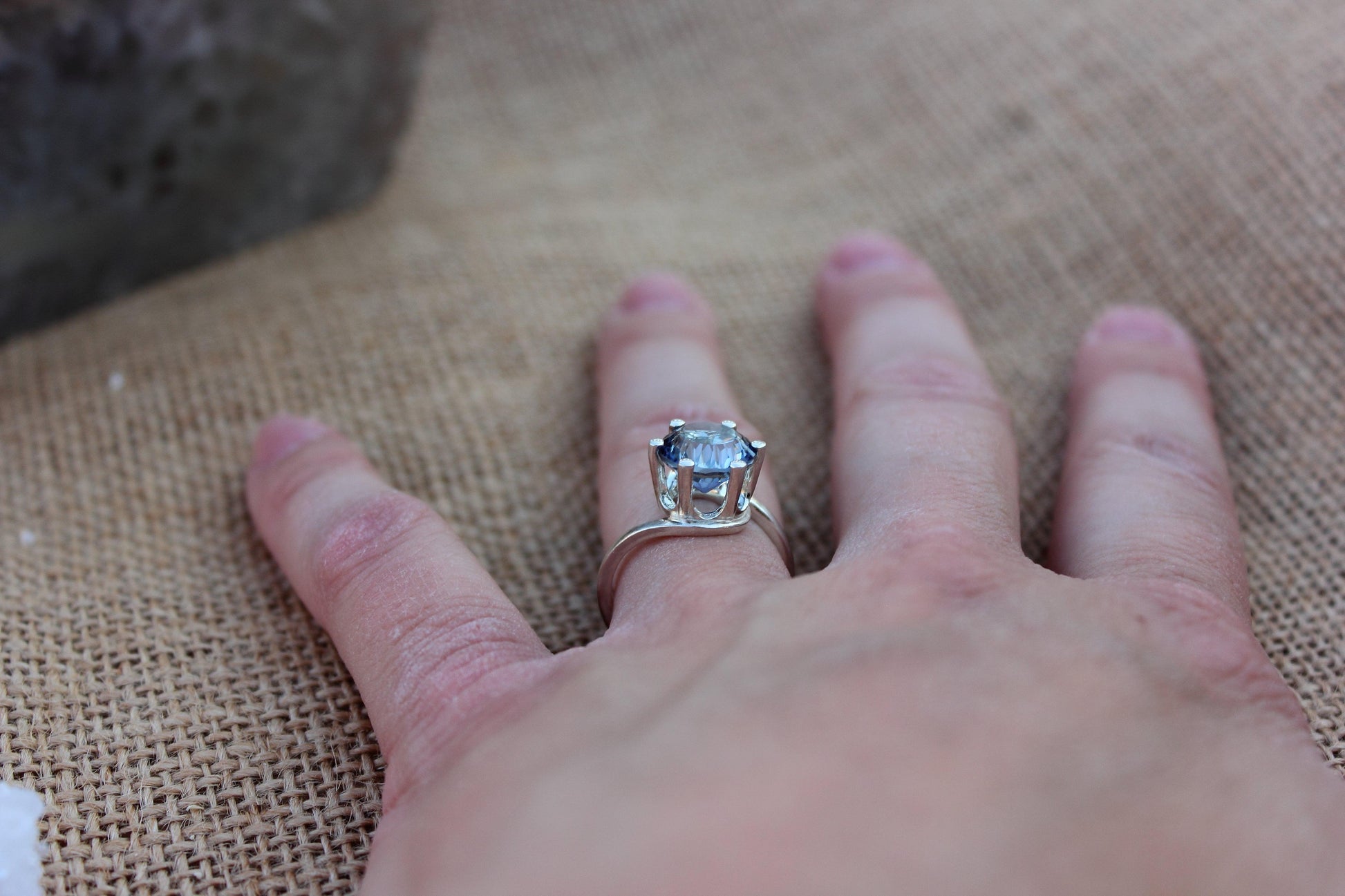 Concave Cut Blue Quartz Ring