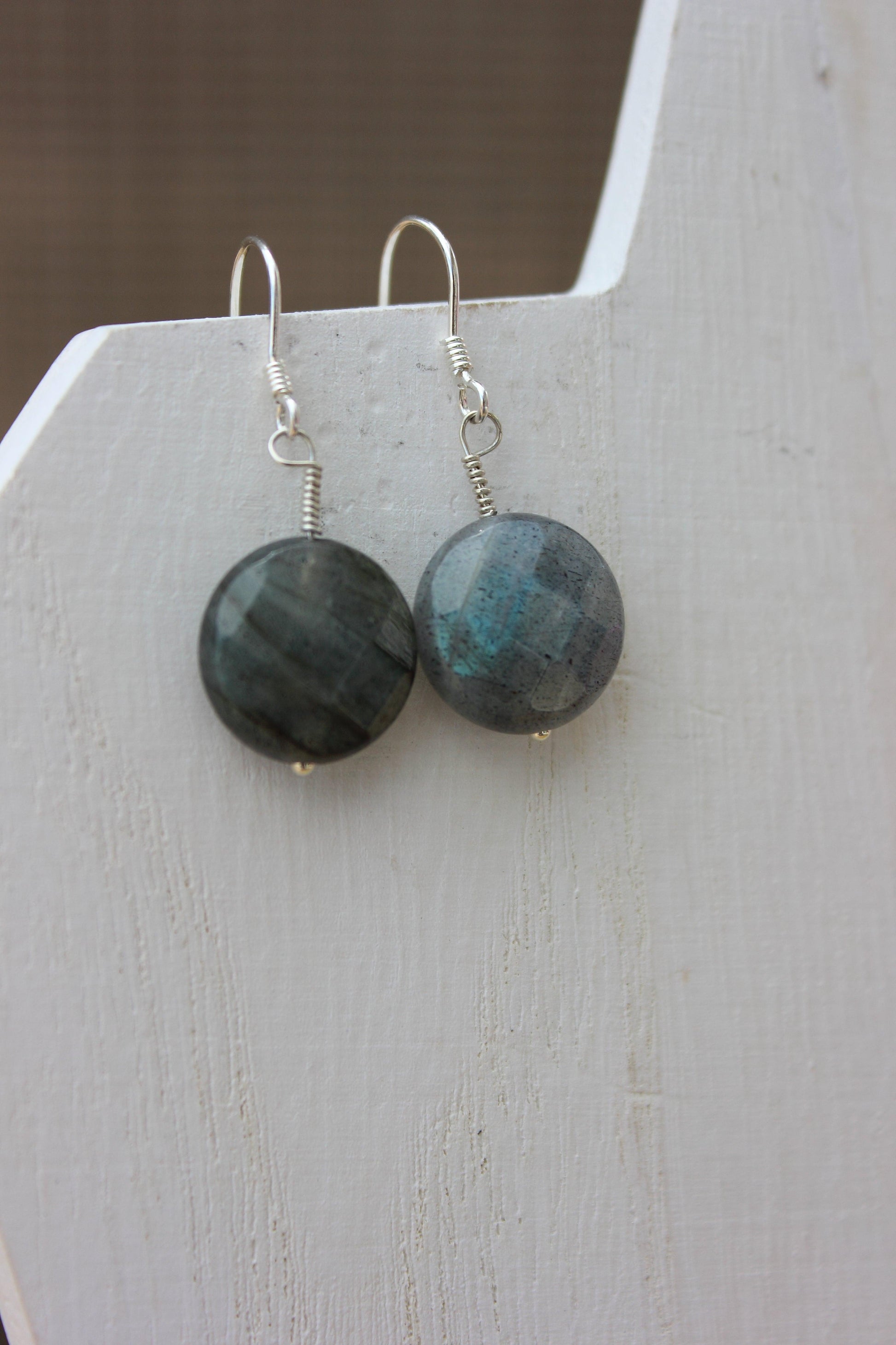 Blue Labradorite Coin Earrings