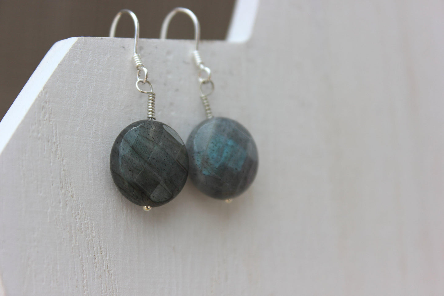 Blue Labradorite Coin Earrings