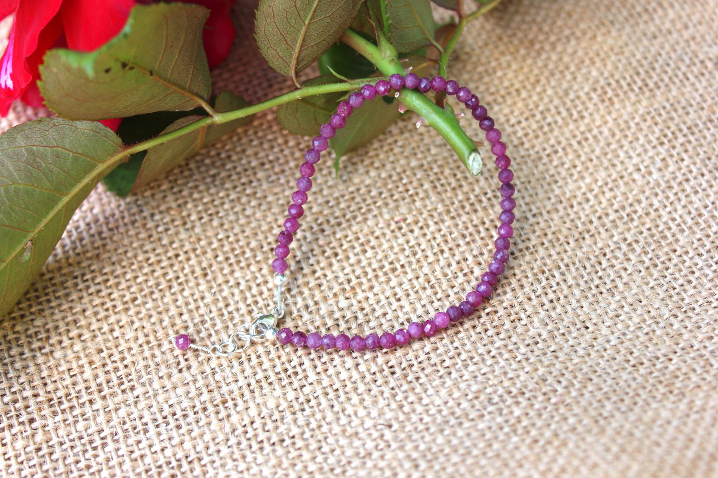 Ruby faceted bracelet