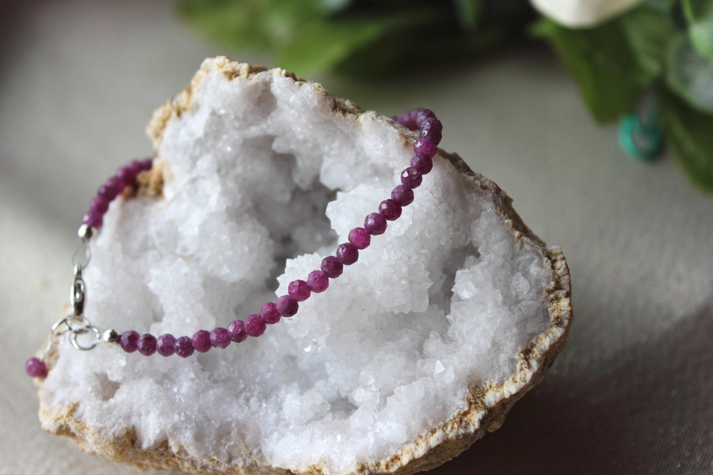 Ruby faceted bracelet