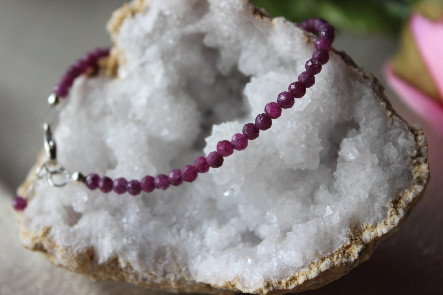 Ruby faceted bracelet