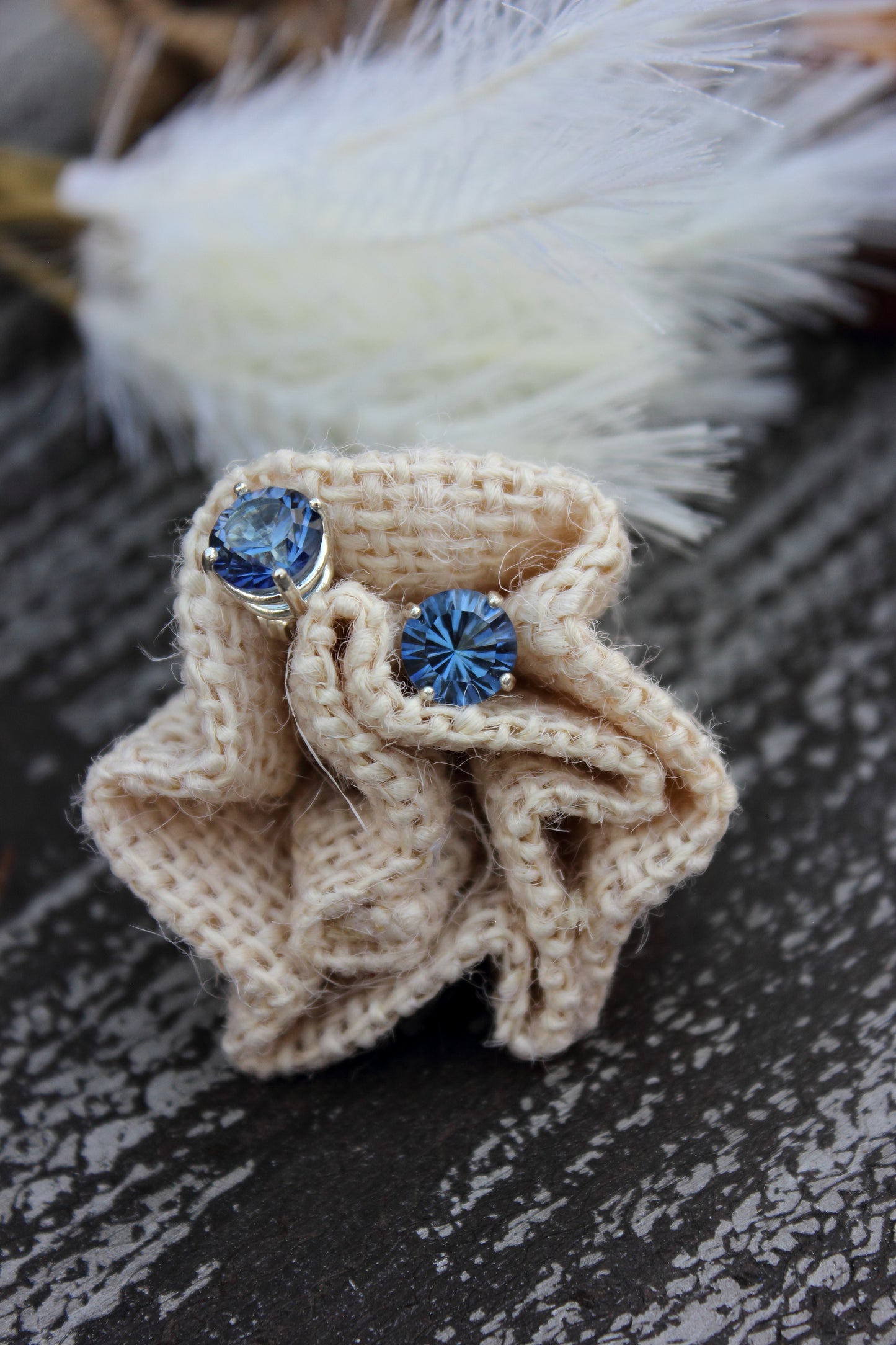 Concave Cut Quartz Stud Earrings in a Basket Setting