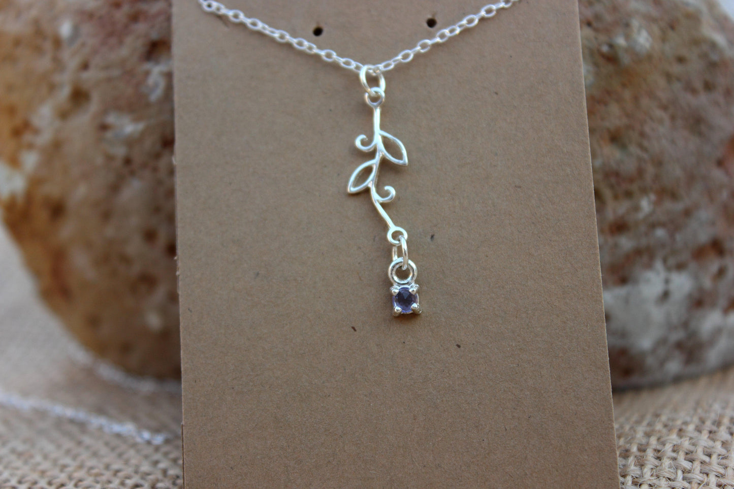 Sterling Silver Leaf Necklace with Rose cut Tanzanite