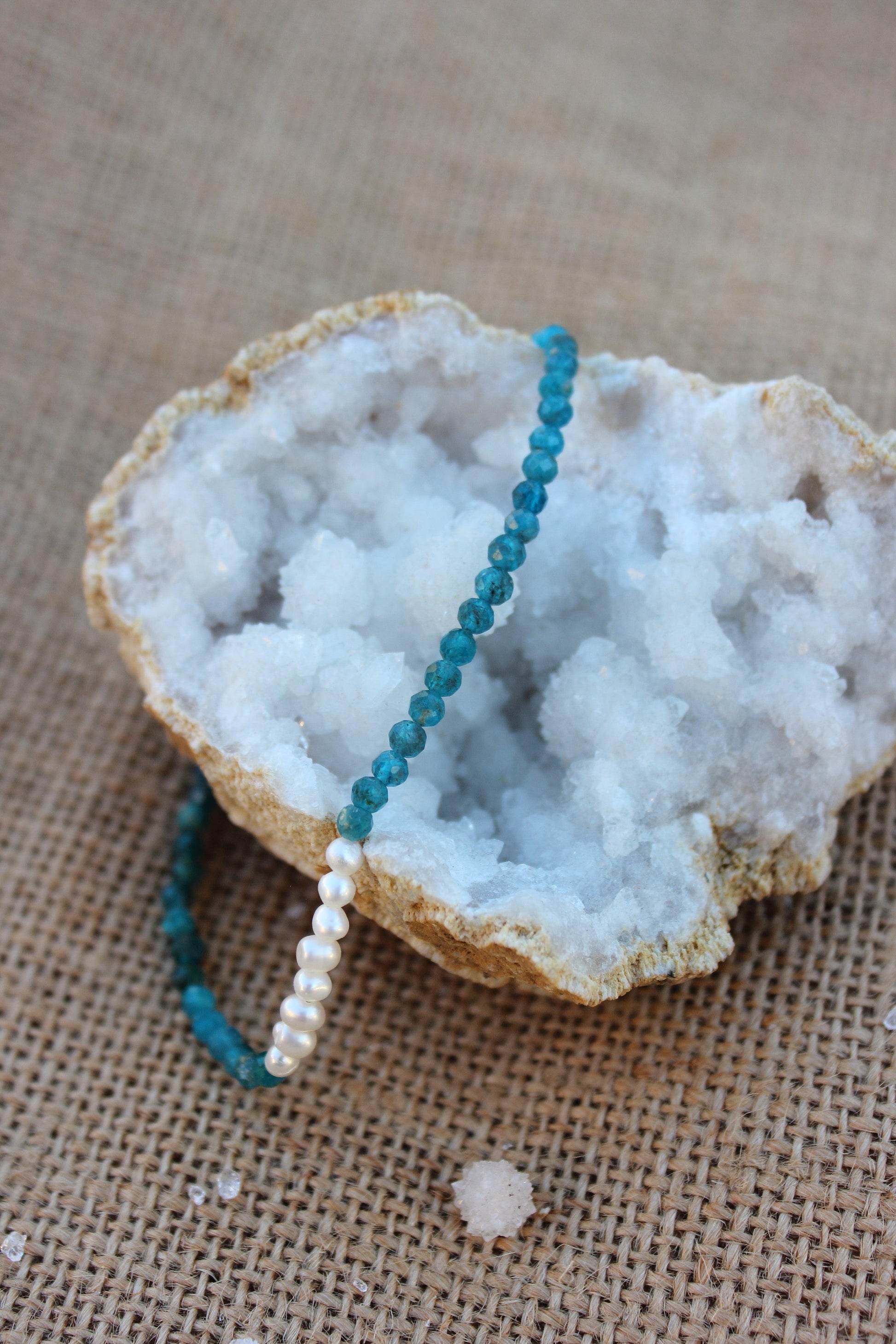 Neon Apatite and Pearl Bracelet