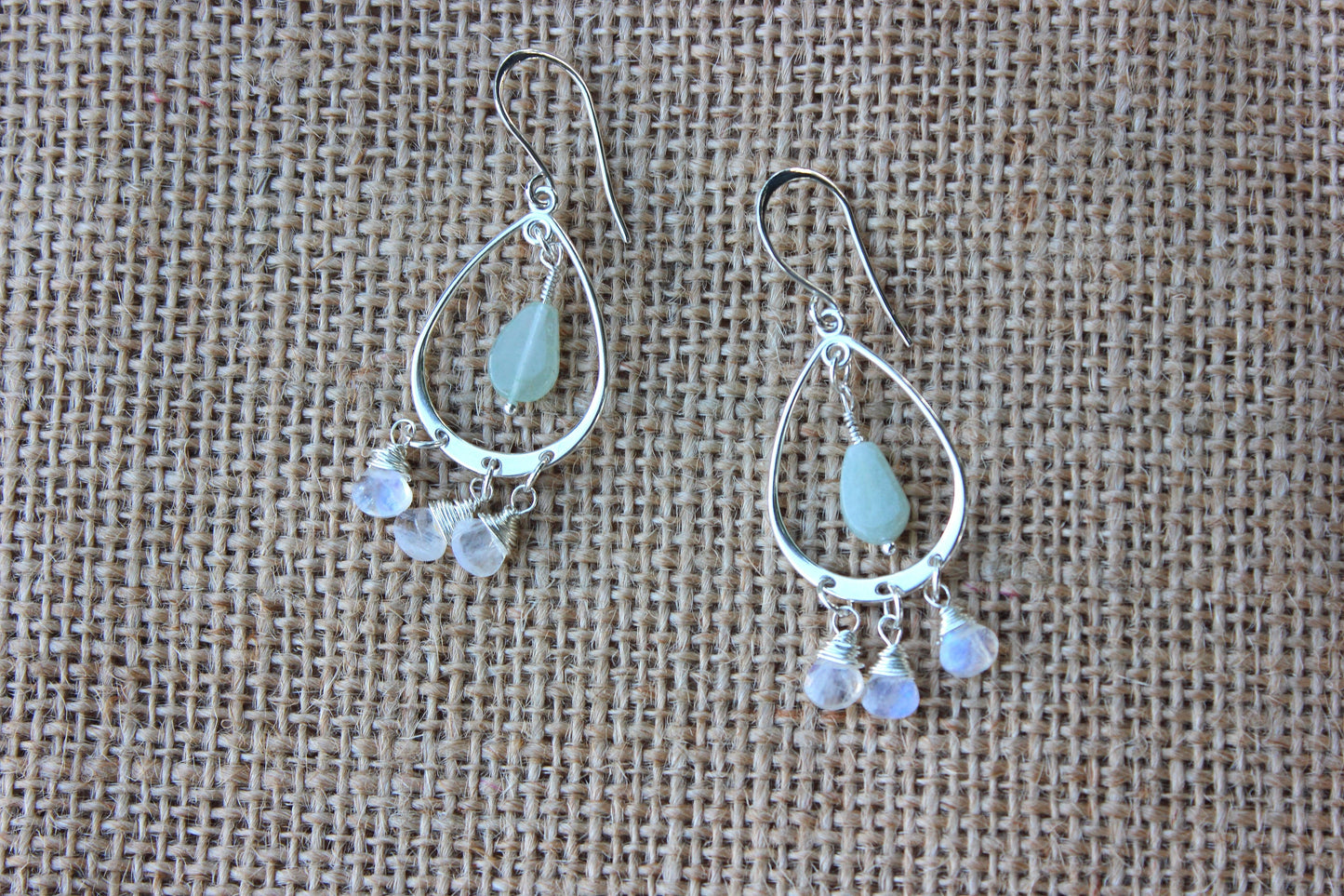 Rainbow Moonstone and Green Aventurine Chandelier Earrings