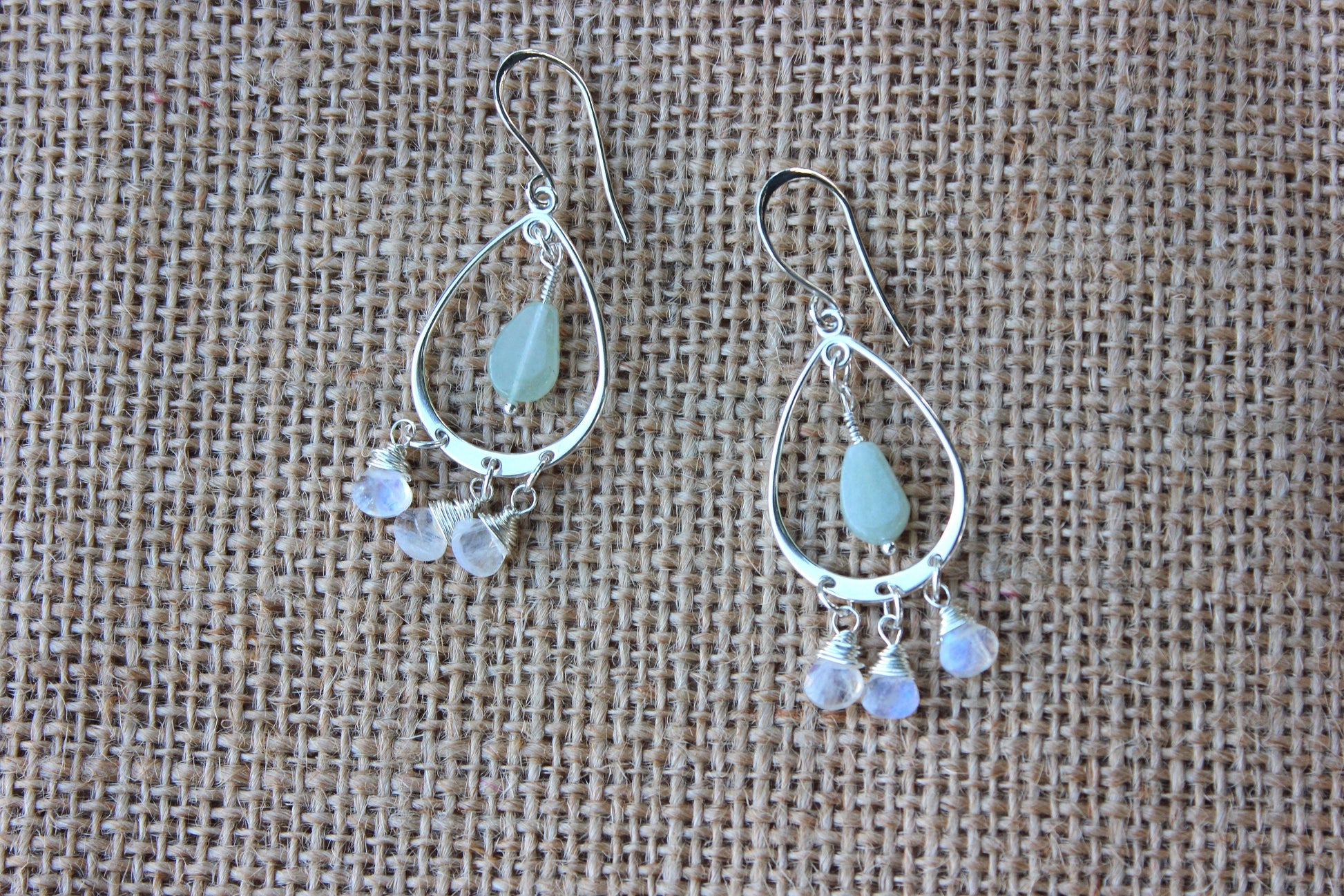 Rainbow Moonstone and Green Aventurine Chandelier Earrings