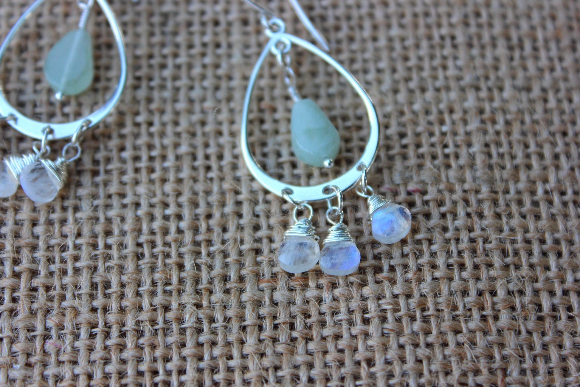 Rainbow Moonstone and Green Aventurine Chandelier Earrings