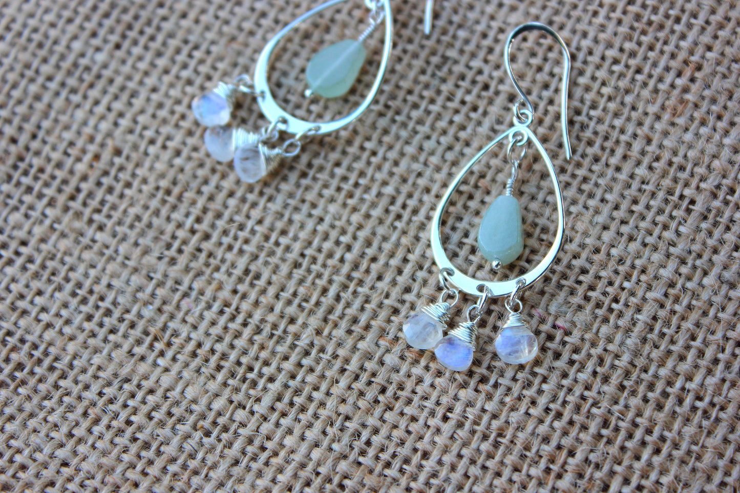 Rainbow Moonstone and Green Aventurine Chandelier Earrings