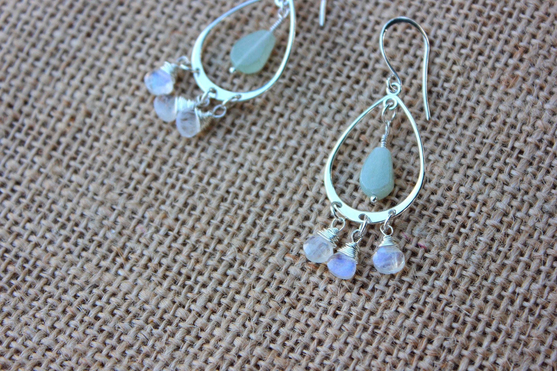 Rainbow Moonstone and Green Aventurine Chandelier Earrings