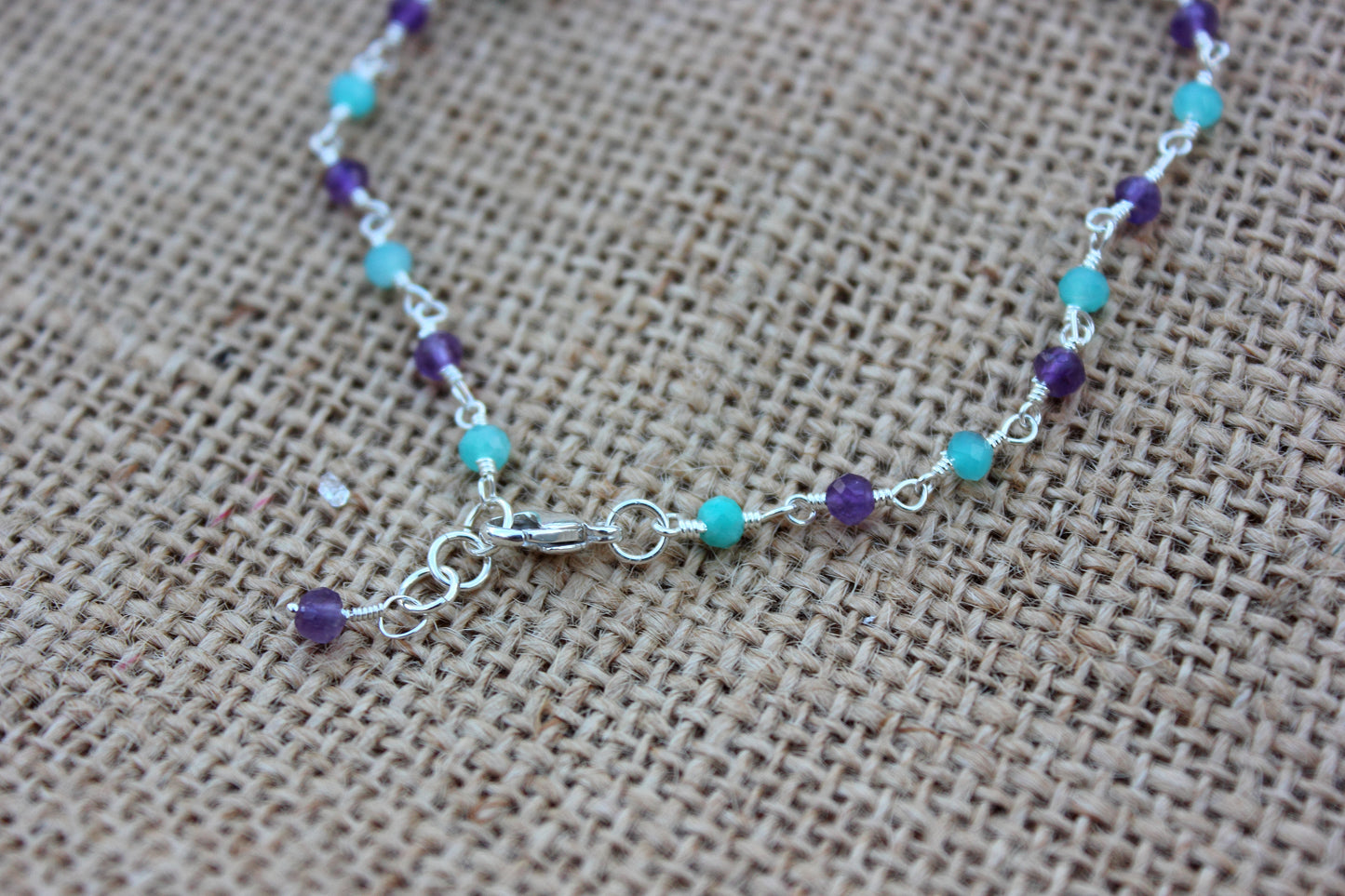 Amethyst and Amazonite Rosary Chain Bracelet