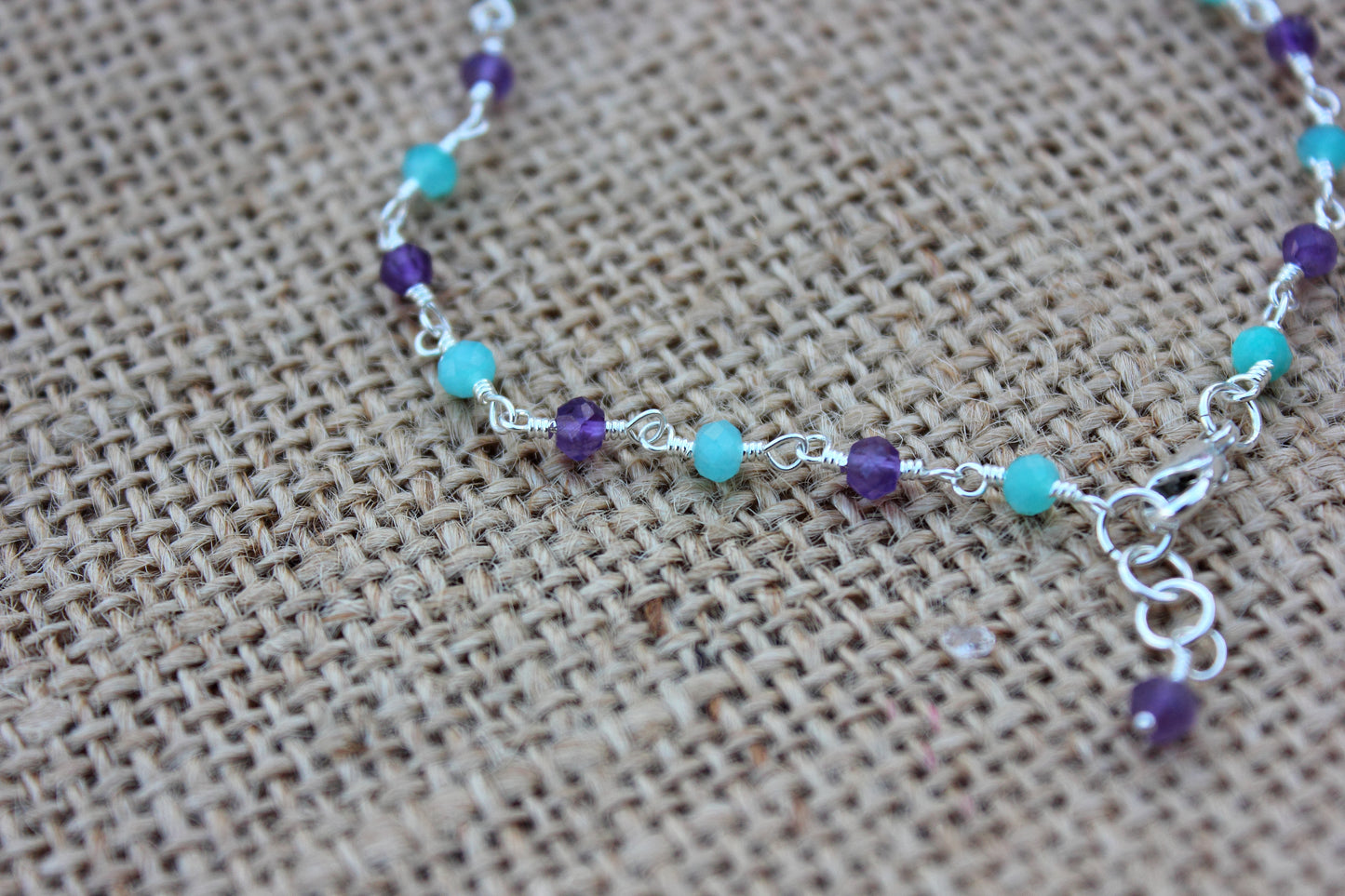 Amethyst and Amazonite Rosary Chain Bracelet