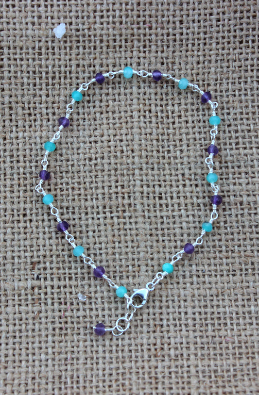 Amethyst and Amazonite Rosary Chain Bracelet