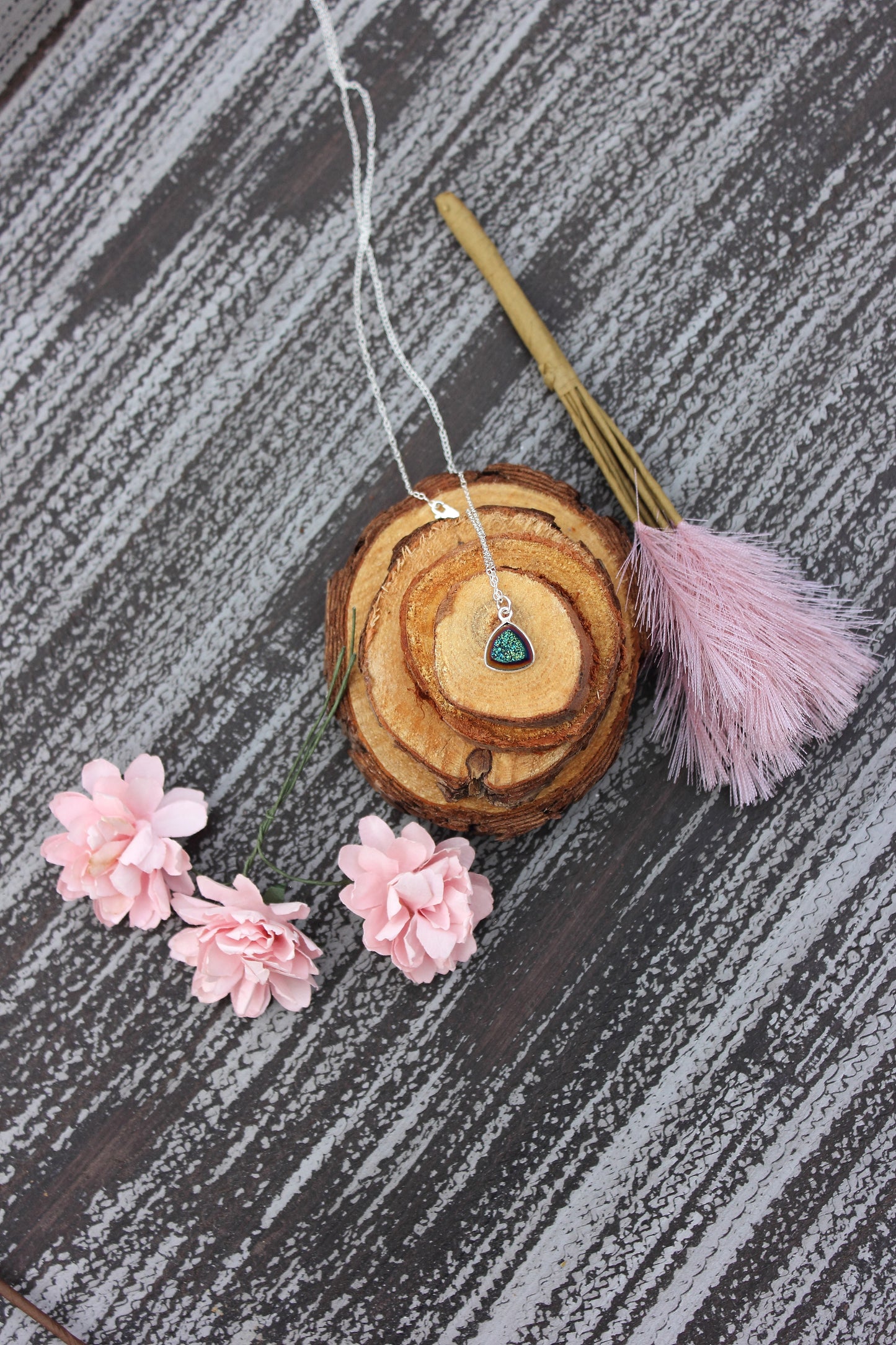 Purple Druzy Trillion Pendant