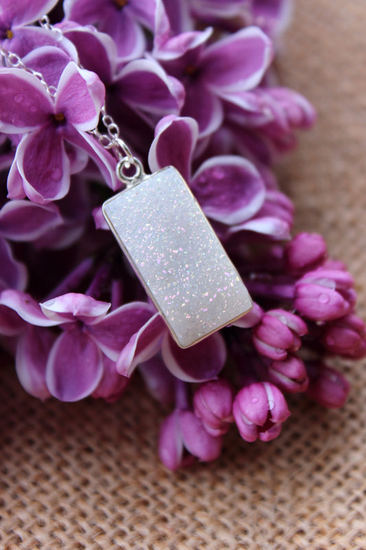 White Druzy Rectangle Necklace