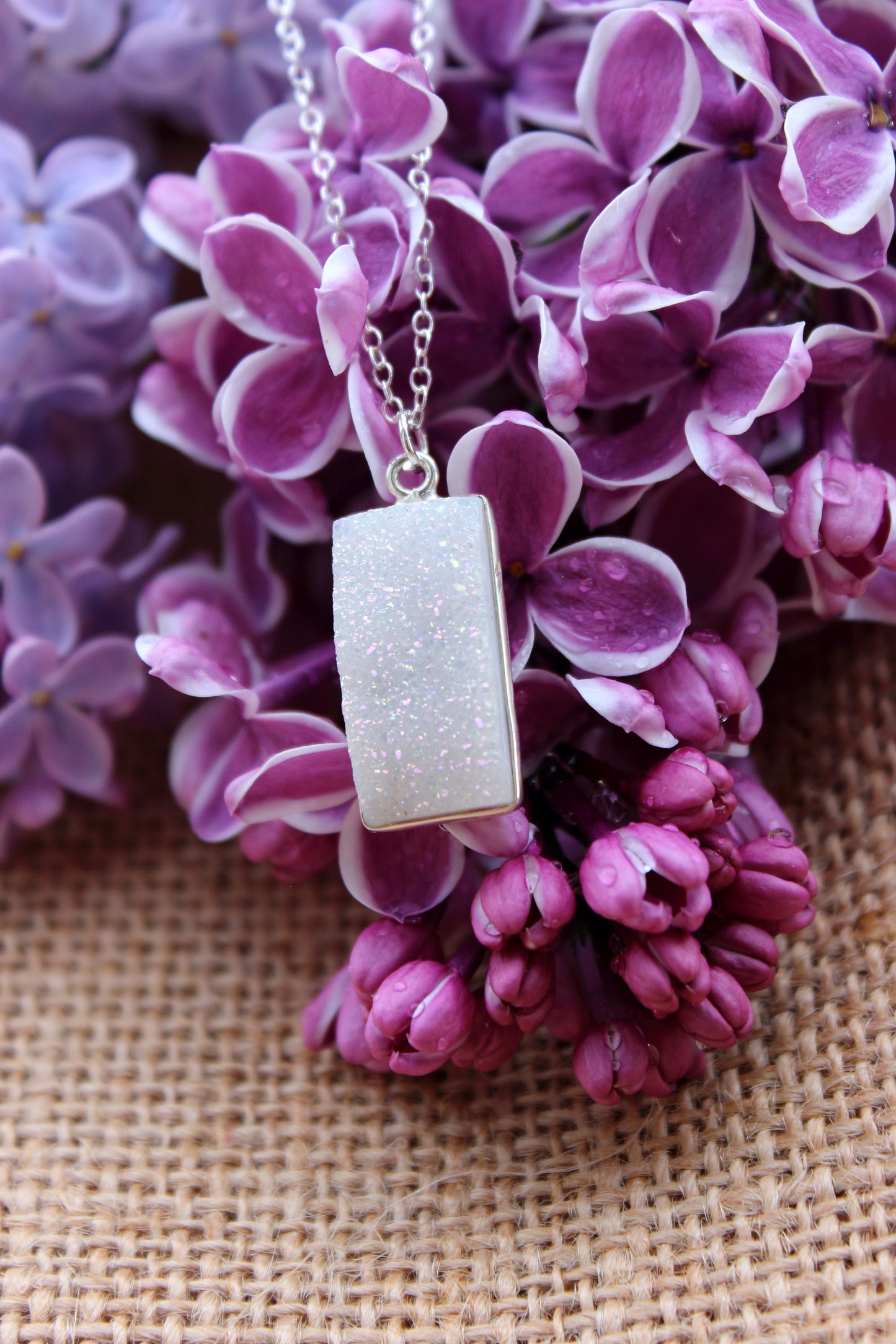 White Druzy Rectangle Necklace