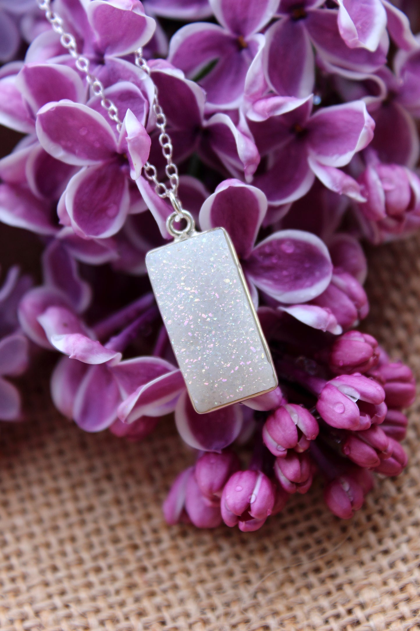 White Druzy Rectangle Necklace