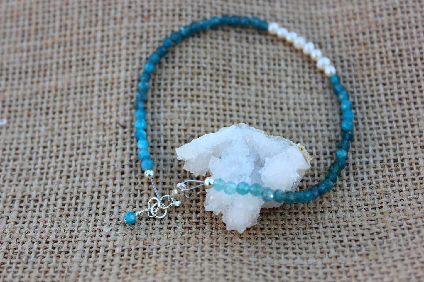 Neon Apatite and Pearl Bracelet