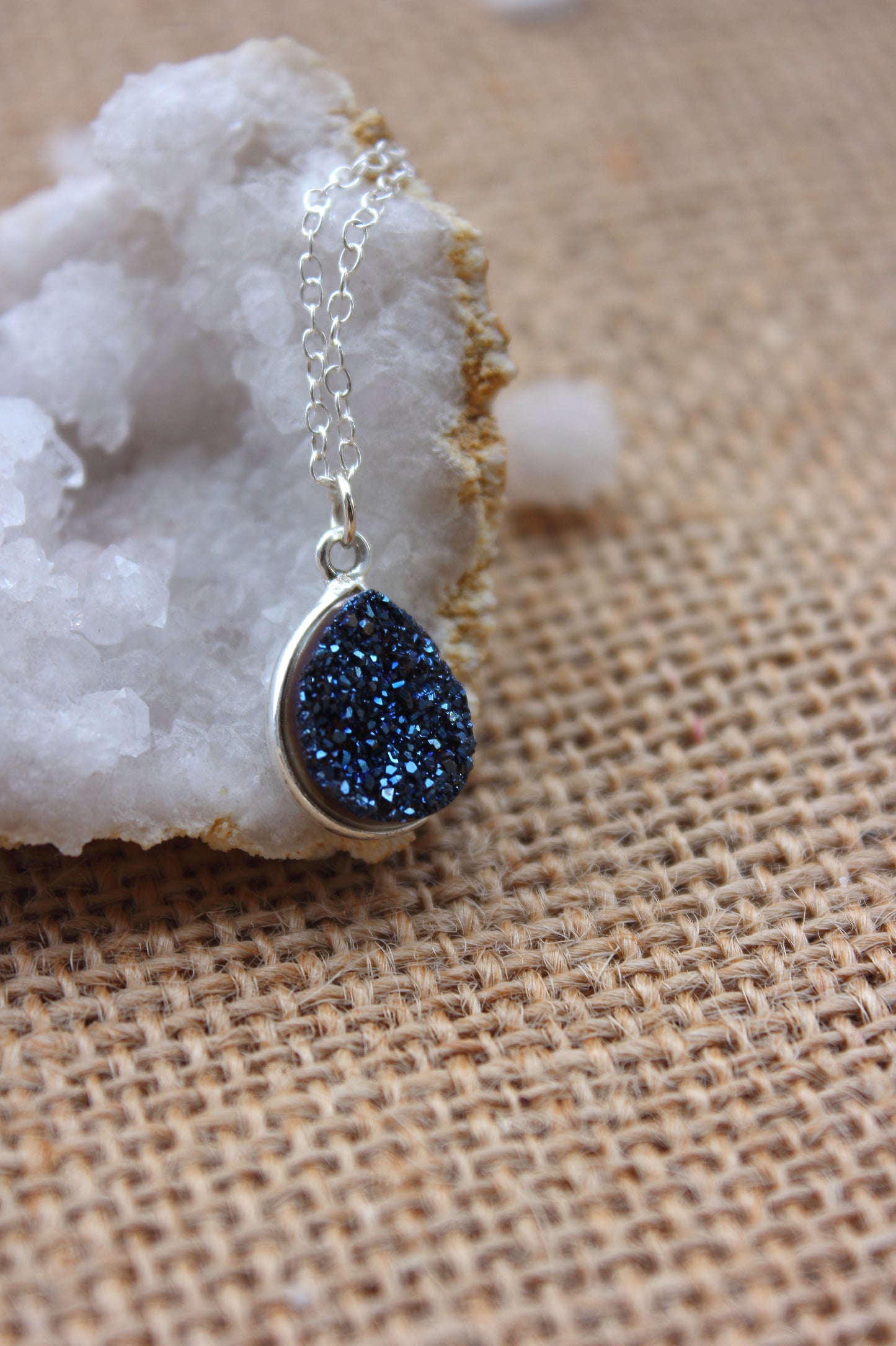 Blue Druzy Teardrop Necklace