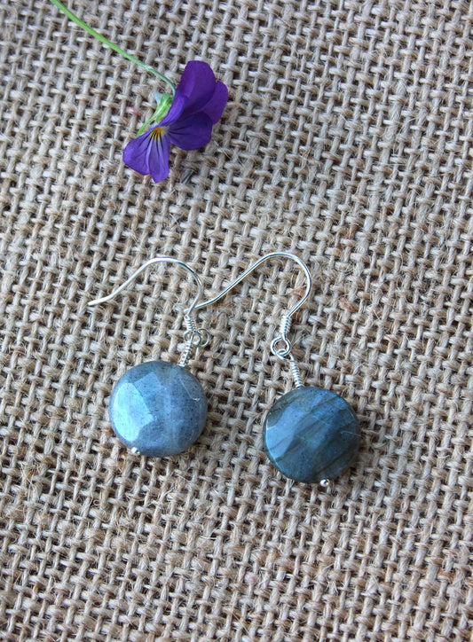 Blue Labradorite Coin Earrings