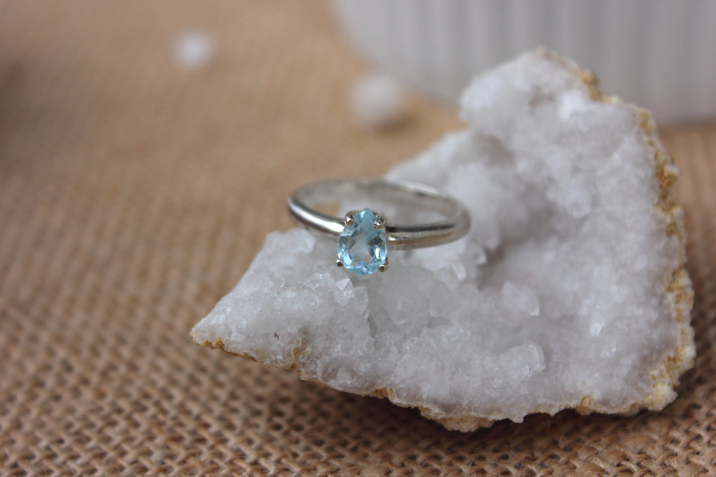 Blue Topaz Pear Cut Silver Ring