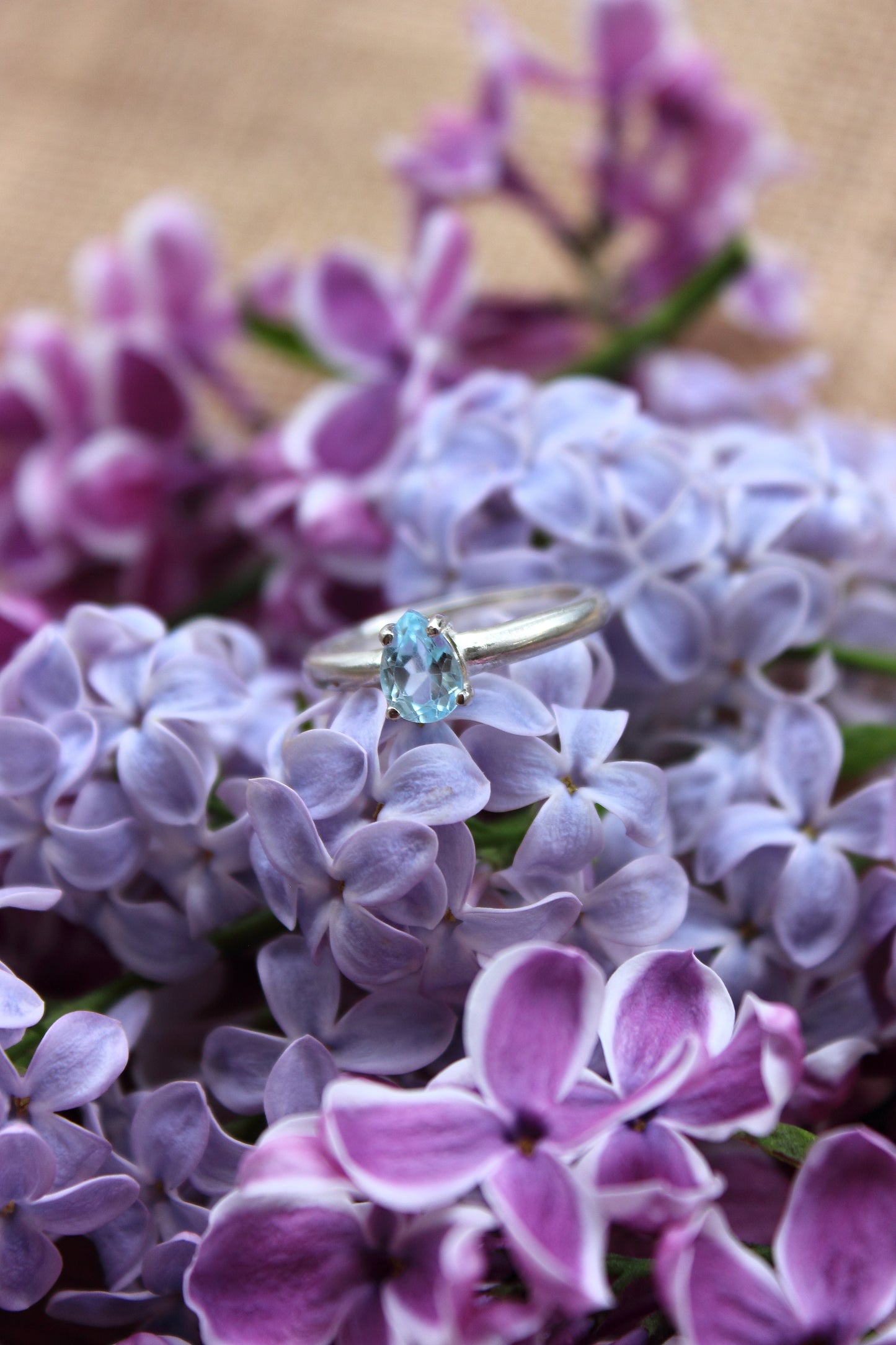 Blue Topaz Pear Cut Silver Ring