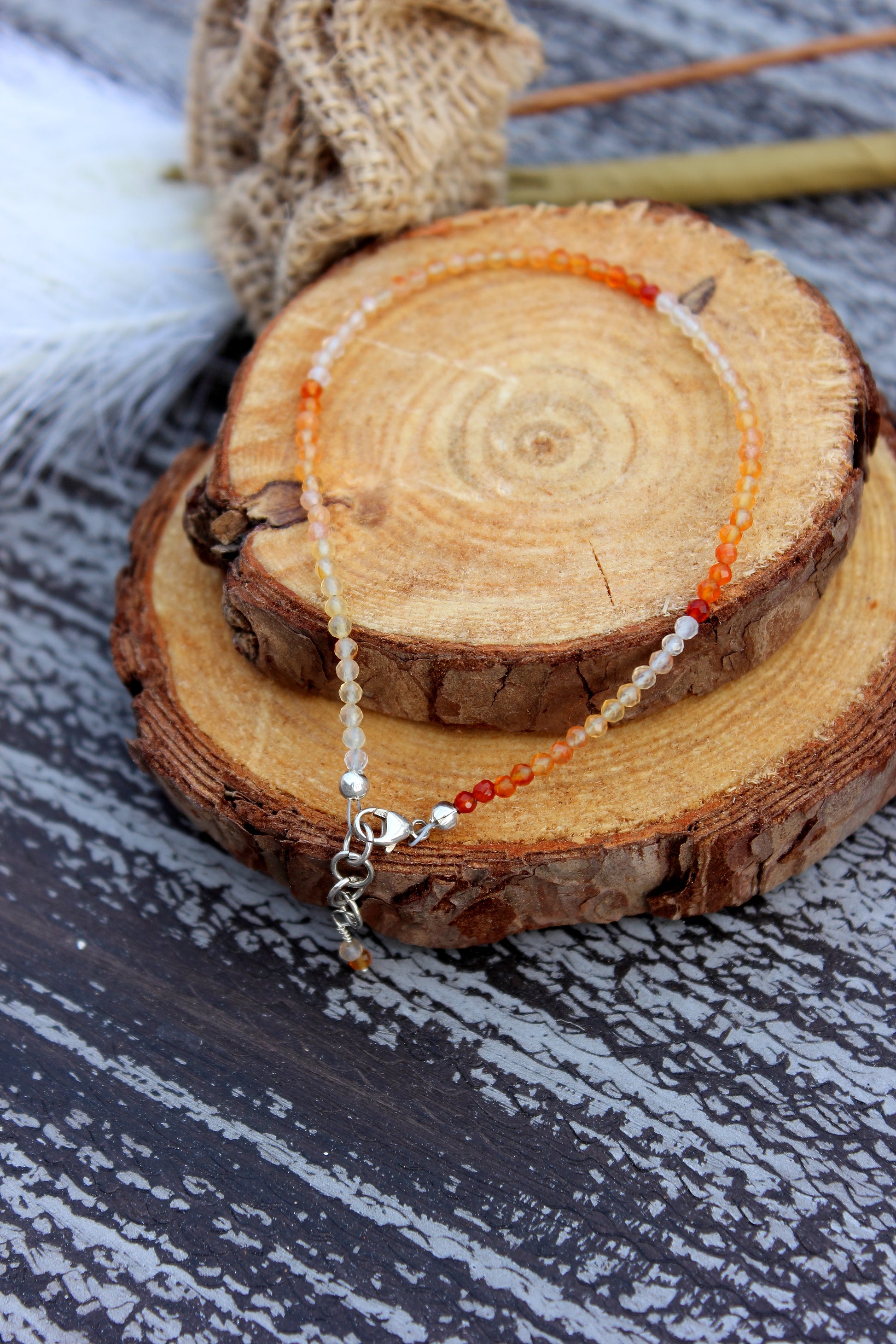 Carnelian shaded faceted micro beaded bracelet