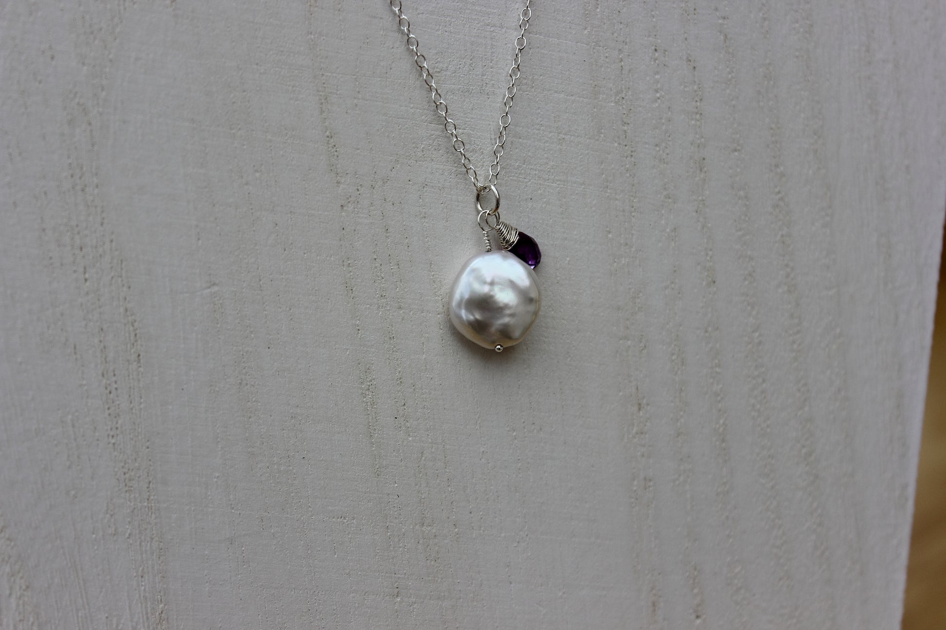 Coin pearl and amethyst briolette necklace