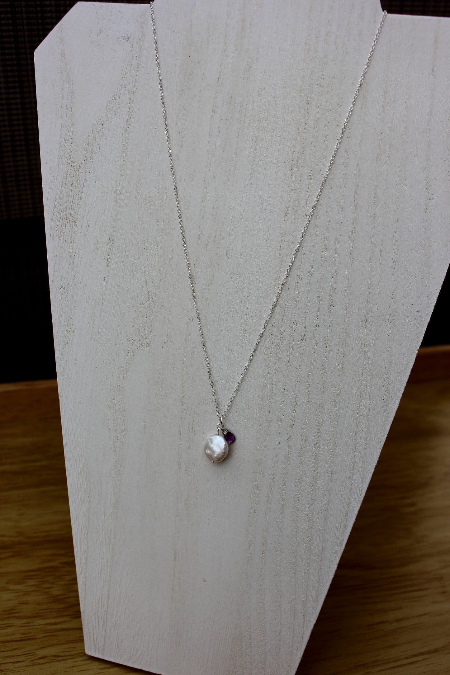 Coin pearl and amethyst briolette necklace