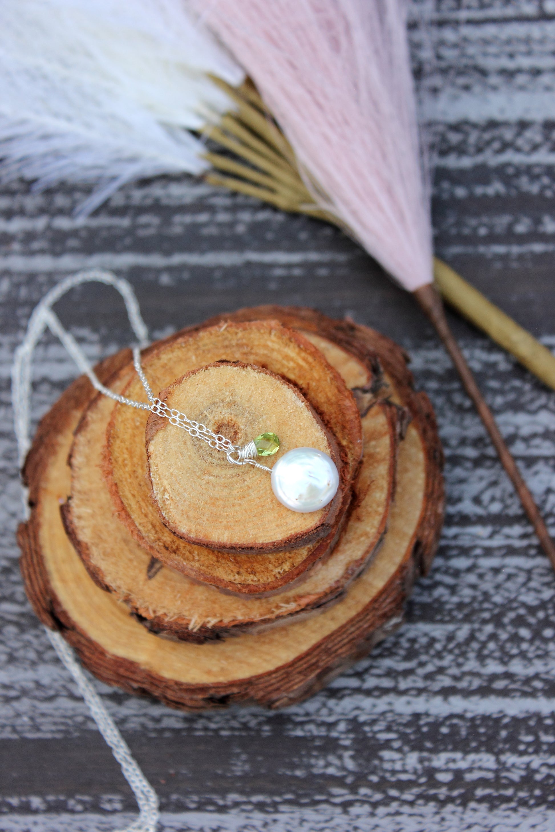 Coin pearl and peridot briolette necklace