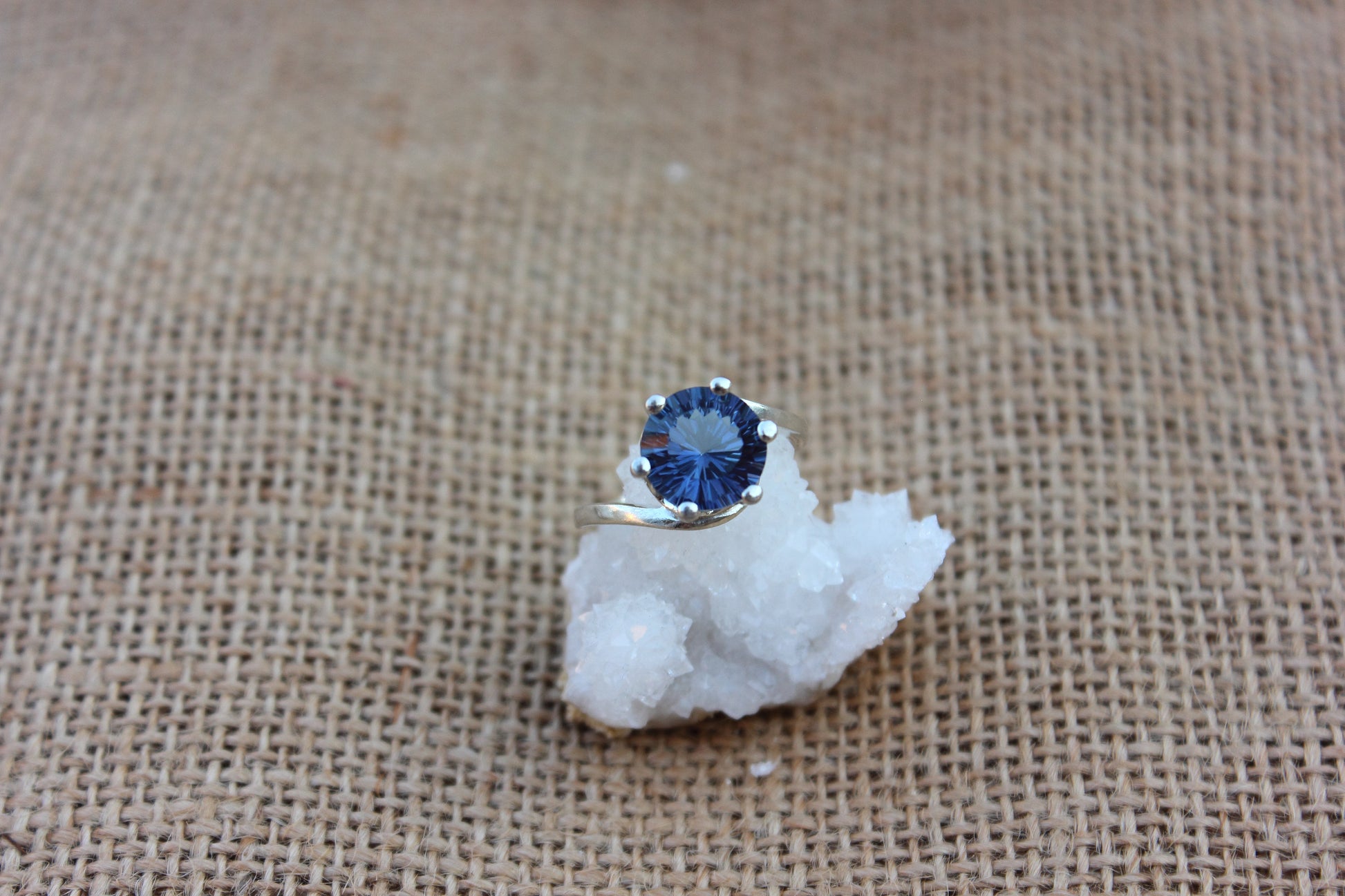 Concave Cut Blue Quartz Ring