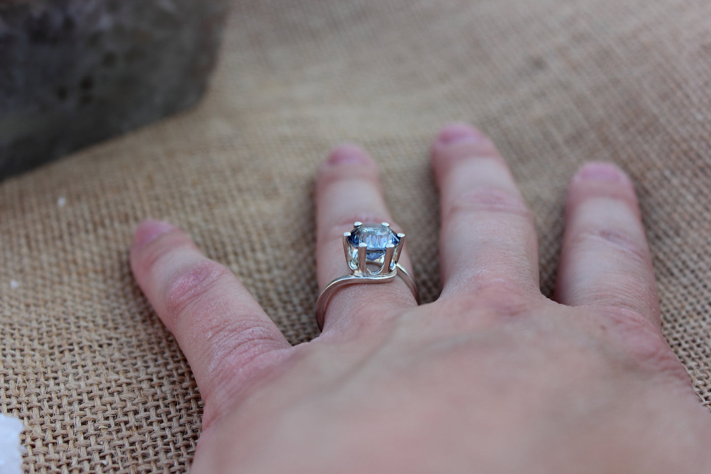 Concave Cut Blue Quartz Ring