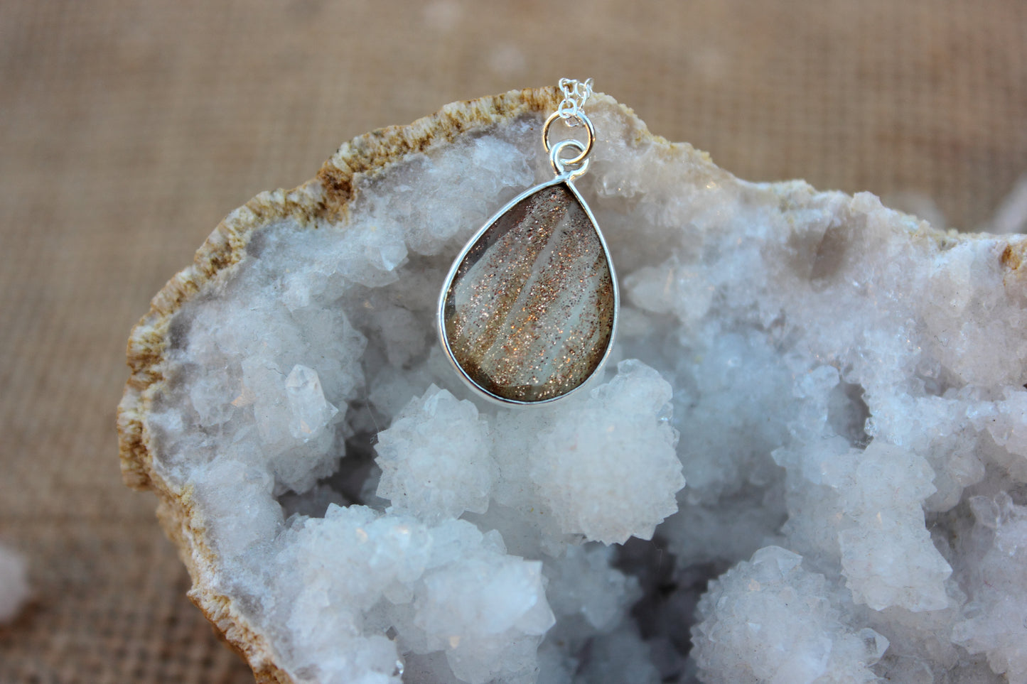 Copper Infused Quartz Tear Drop Pendant