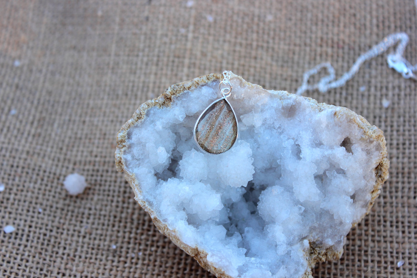 Copper Infused Quartz Tear Drop Pendant