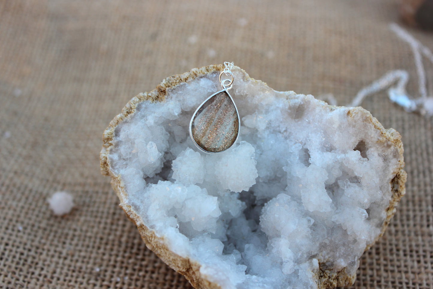 Copper Infused Quartz Tear Drop Pendant