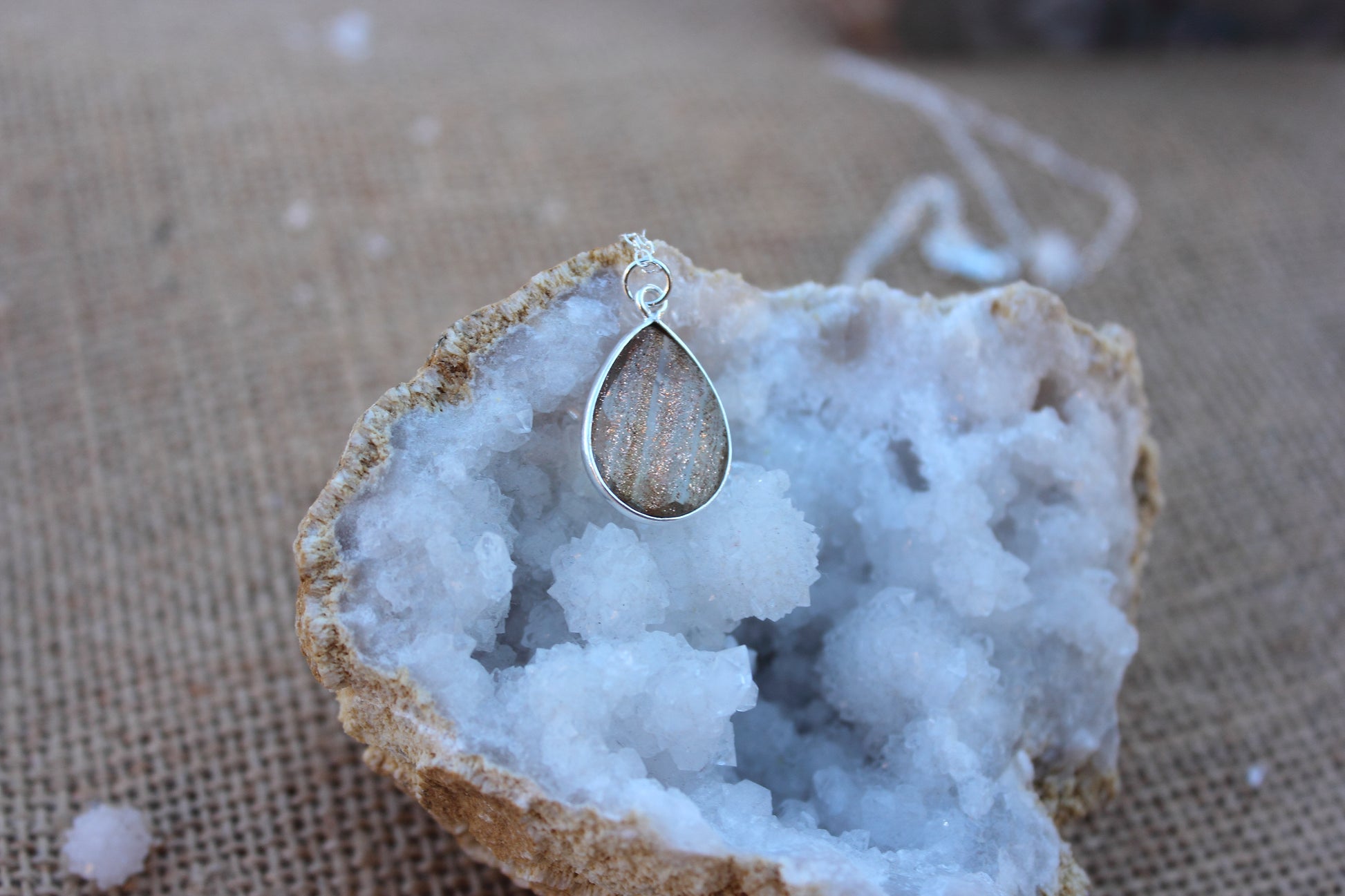 Copper Infused Quartz Tear Drop Pendant