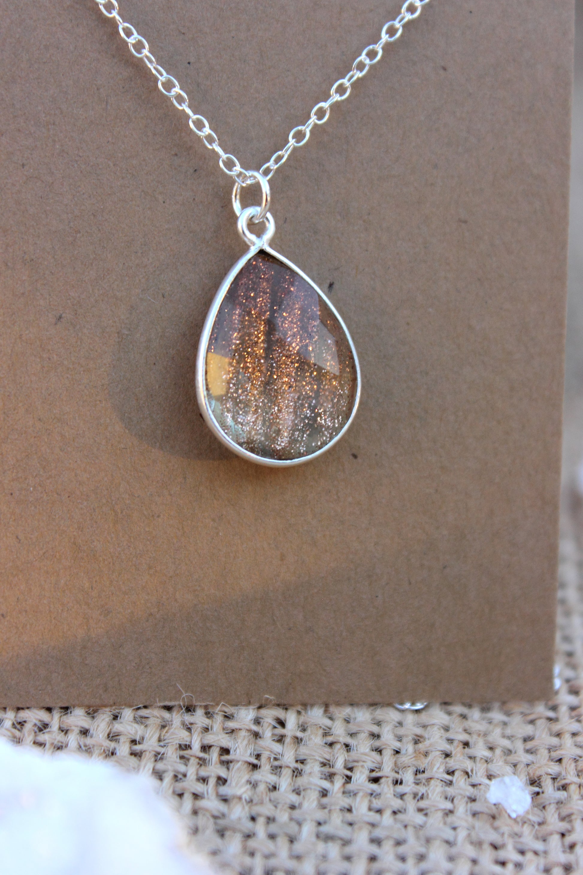 Copper Infused Quartz Tear Drop Pendant