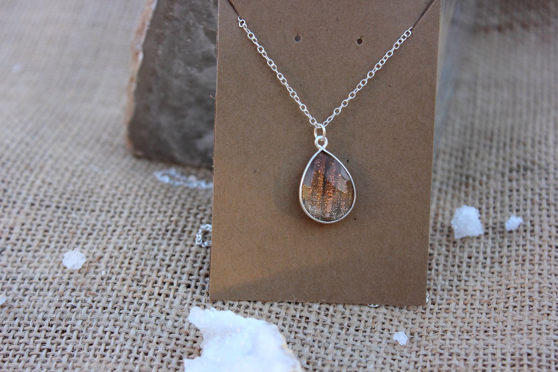 Copper Infused Quartz Tear Drop Pendant