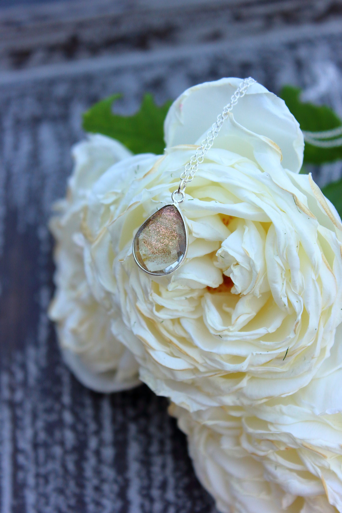 Copper infused quartz necklace