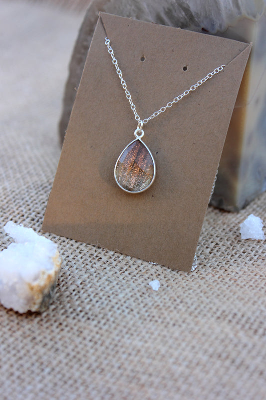 Copper Infused Quartz Tear Drop Pendant