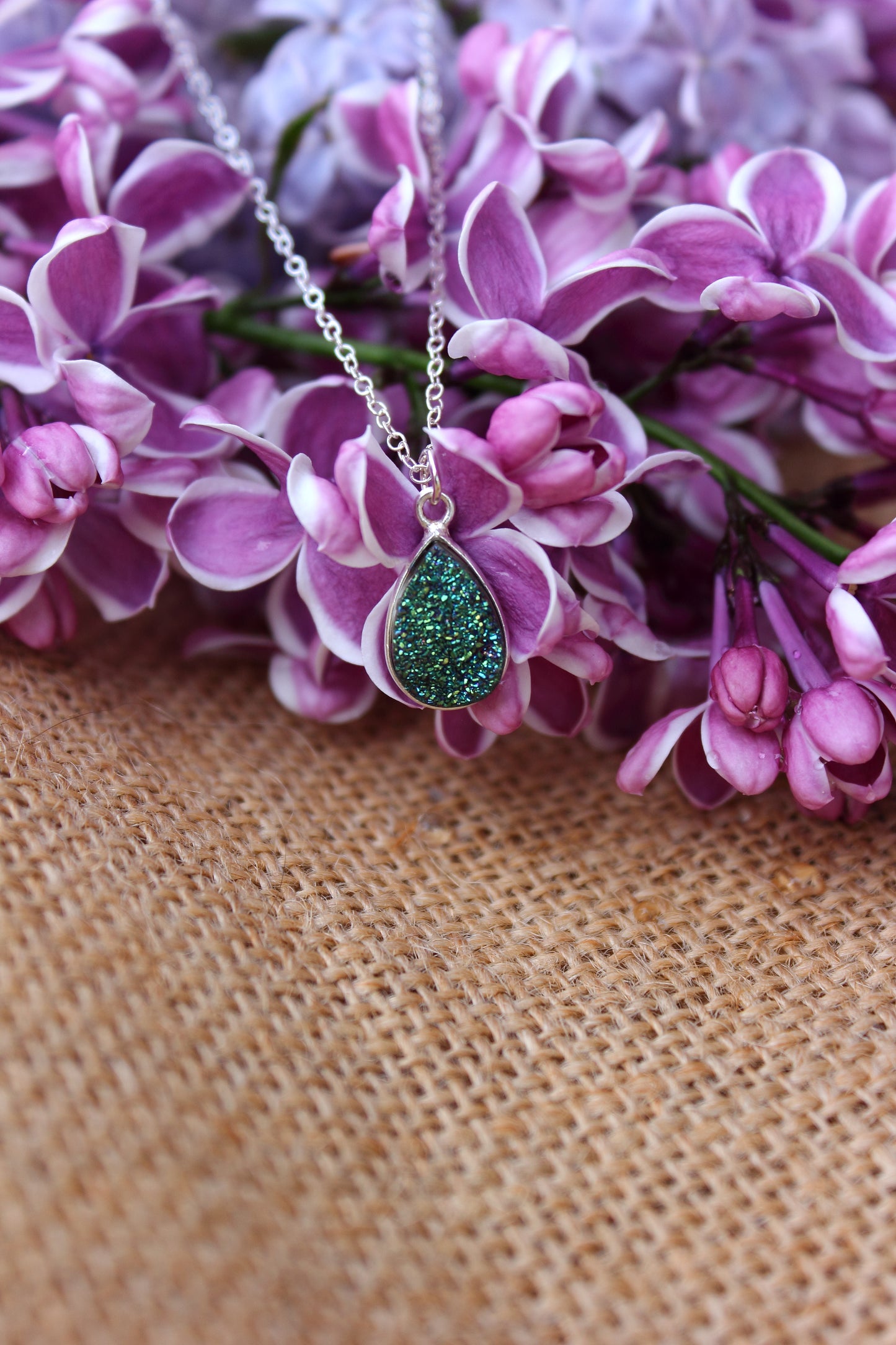 Green Druzy Pear Pendant