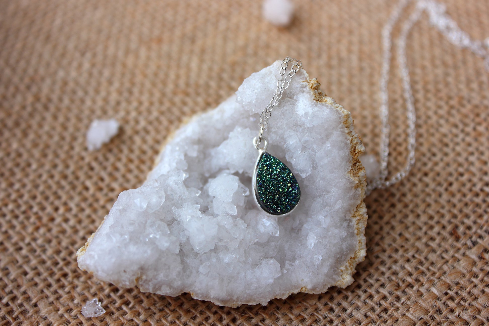 Green Druzy Pear Pendant