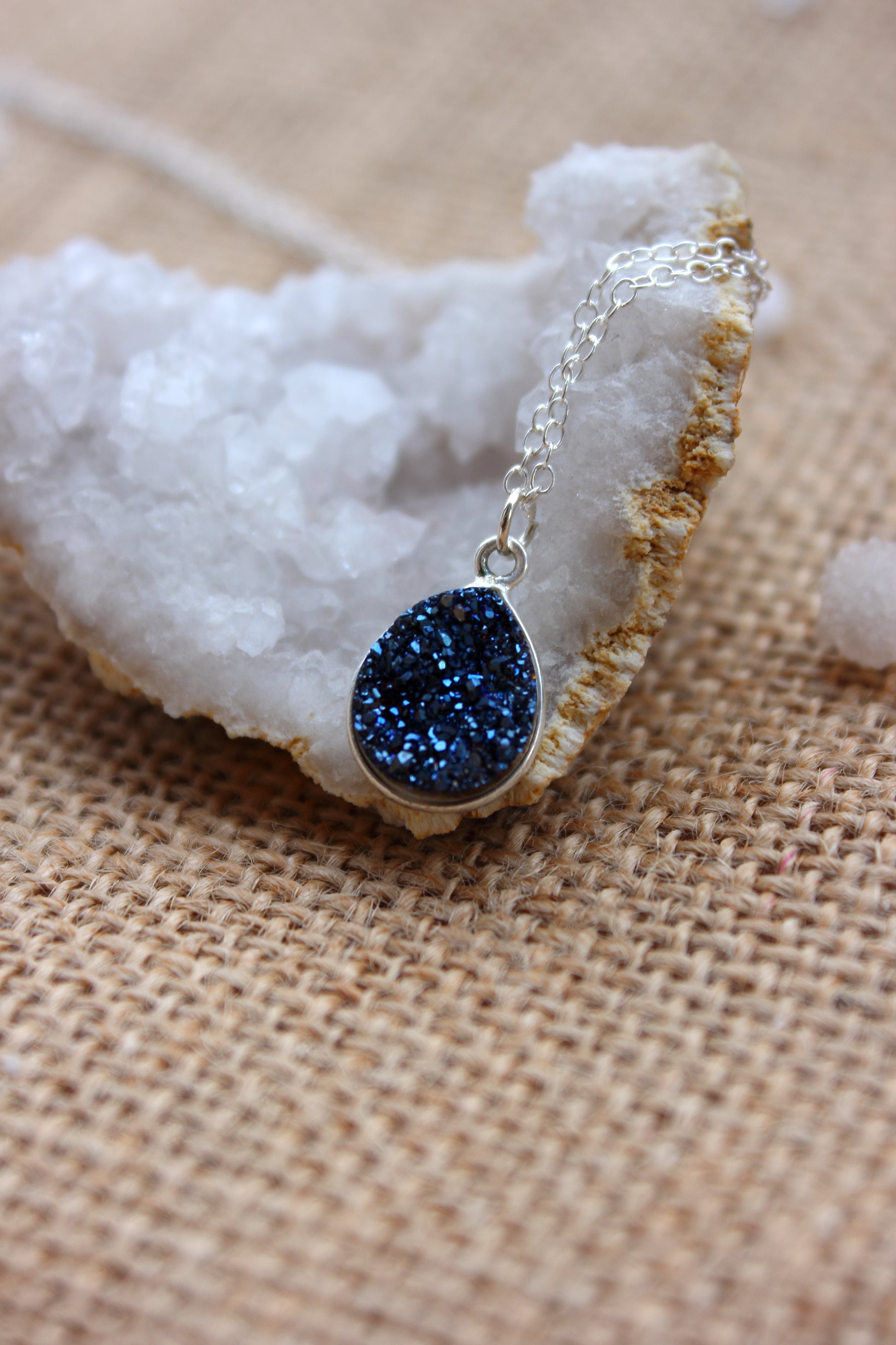 Blue Druzy Teardrop Necklace