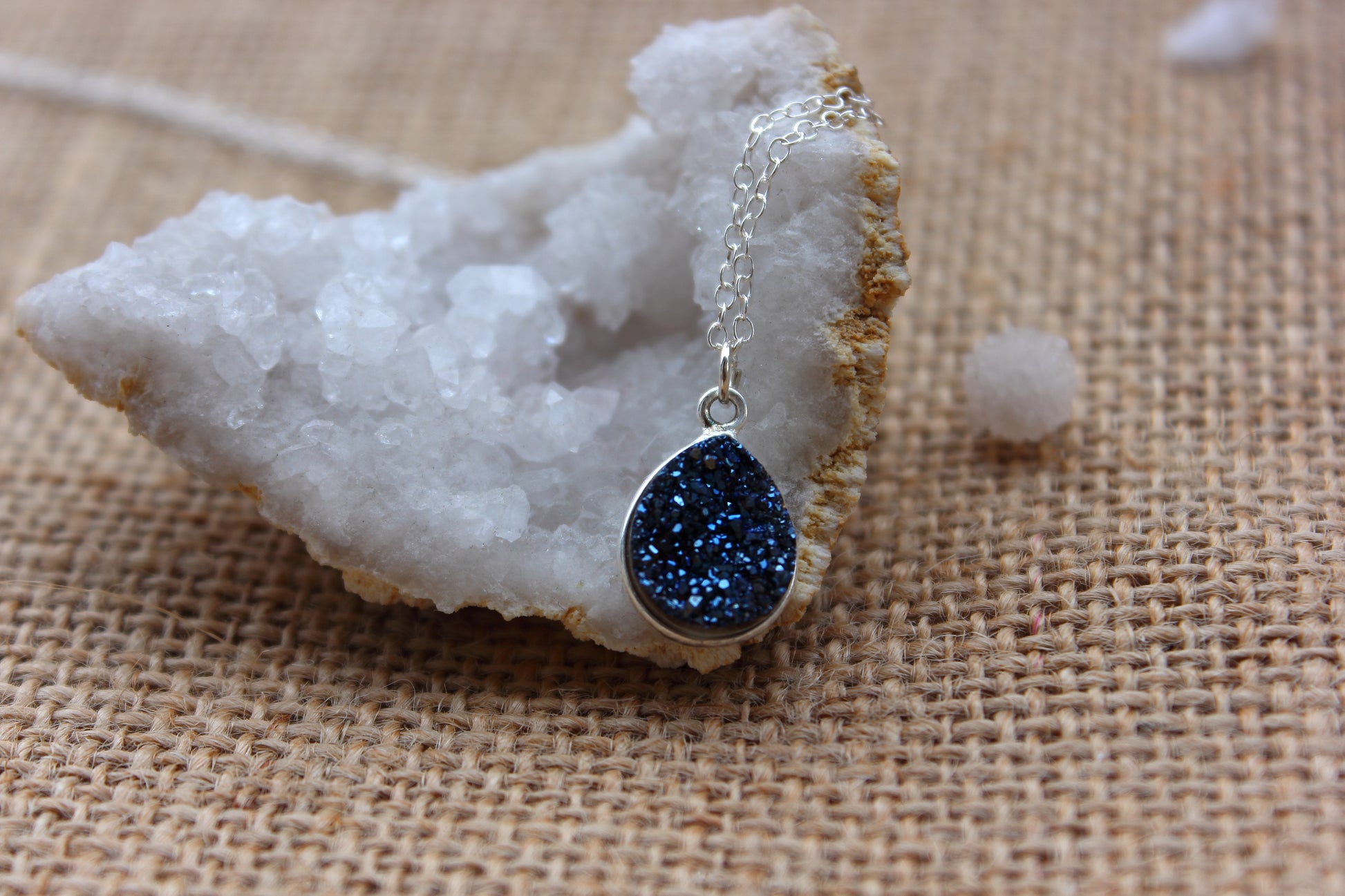 Blue Druzy Teardrop Necklace