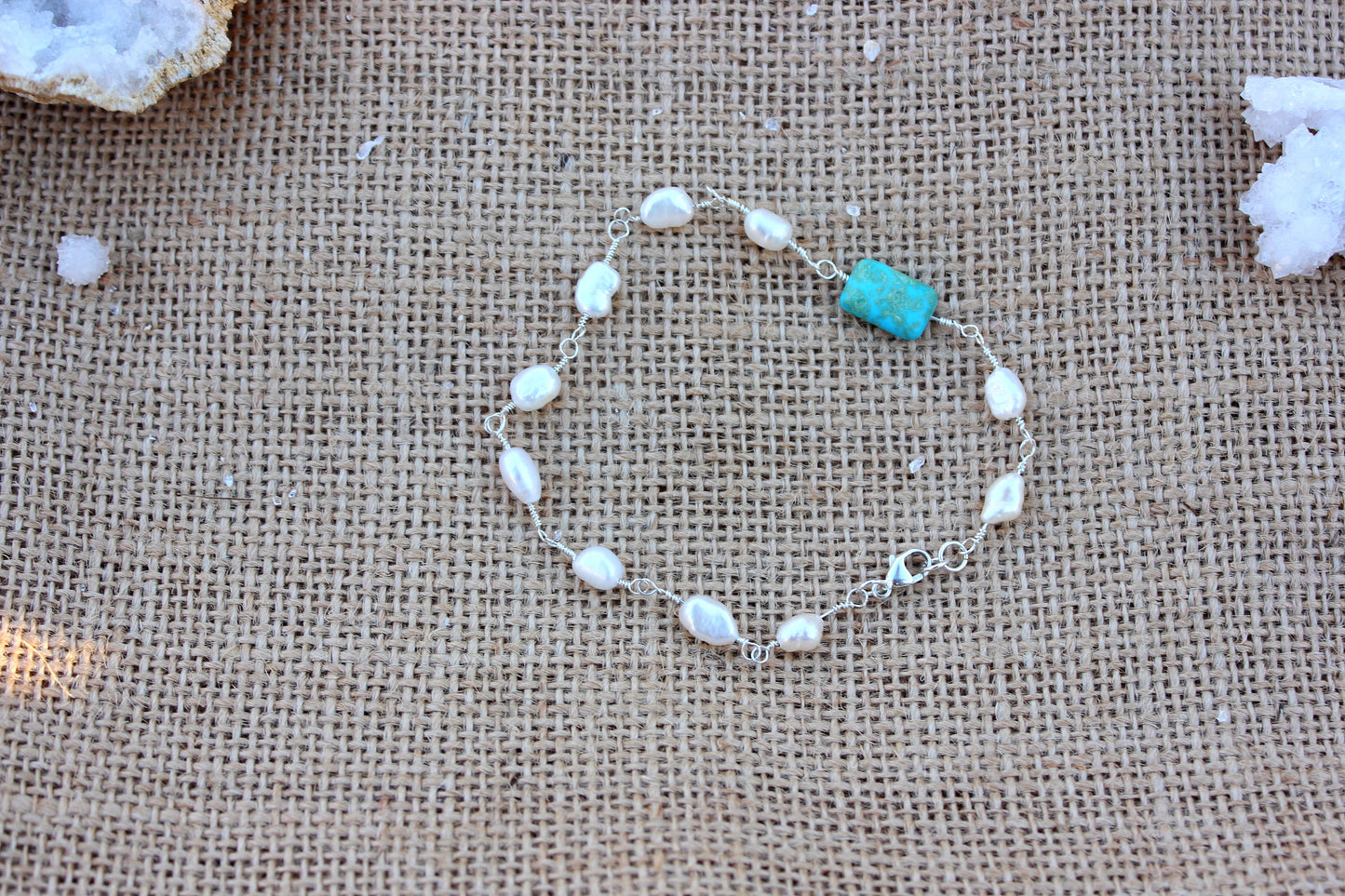 Pearl and Turquoise Sterling Silver Bracelet