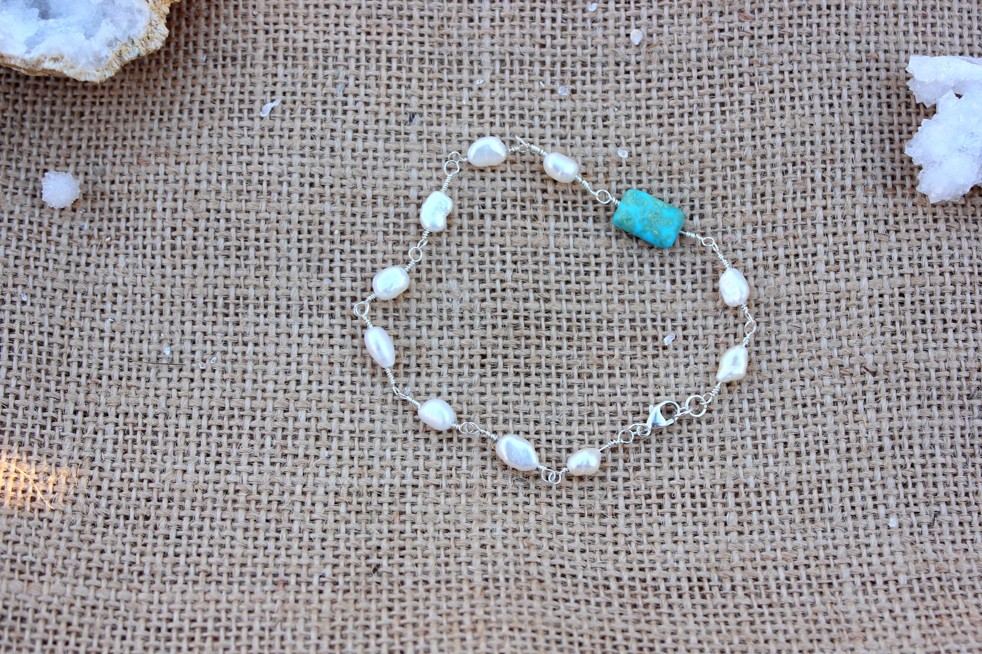 Pearl and Turquoise Sterling Silver Bracelet