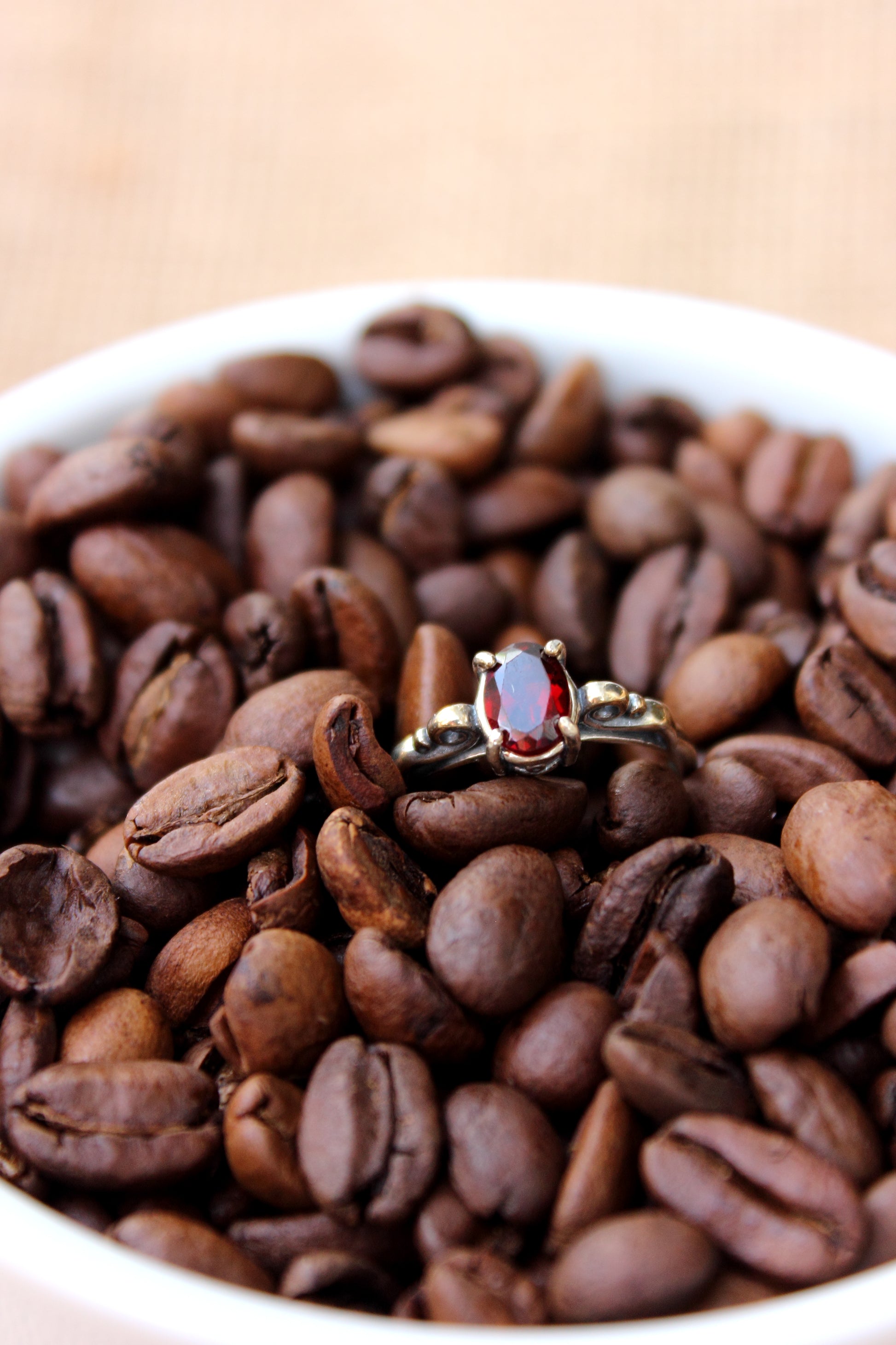 Garnet Silver Scroll Ring