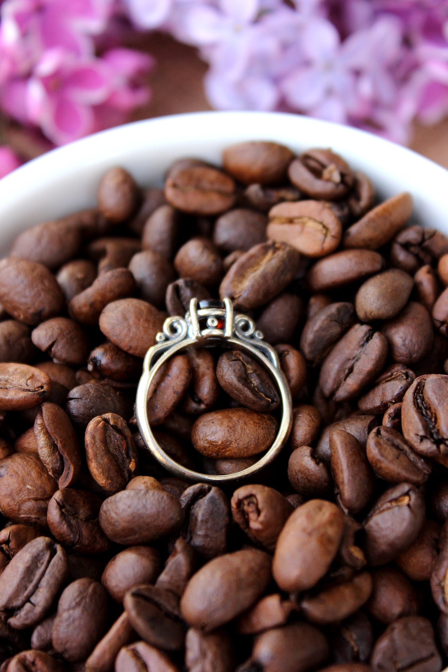 Garnet Silver Scroll Ring